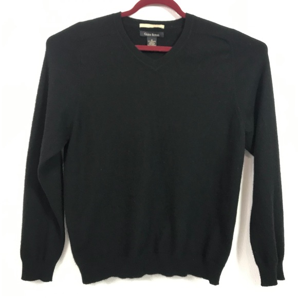 Glen Royal Black Men’s Cashmere V-Neck Sweater M - Picture 1 of 5